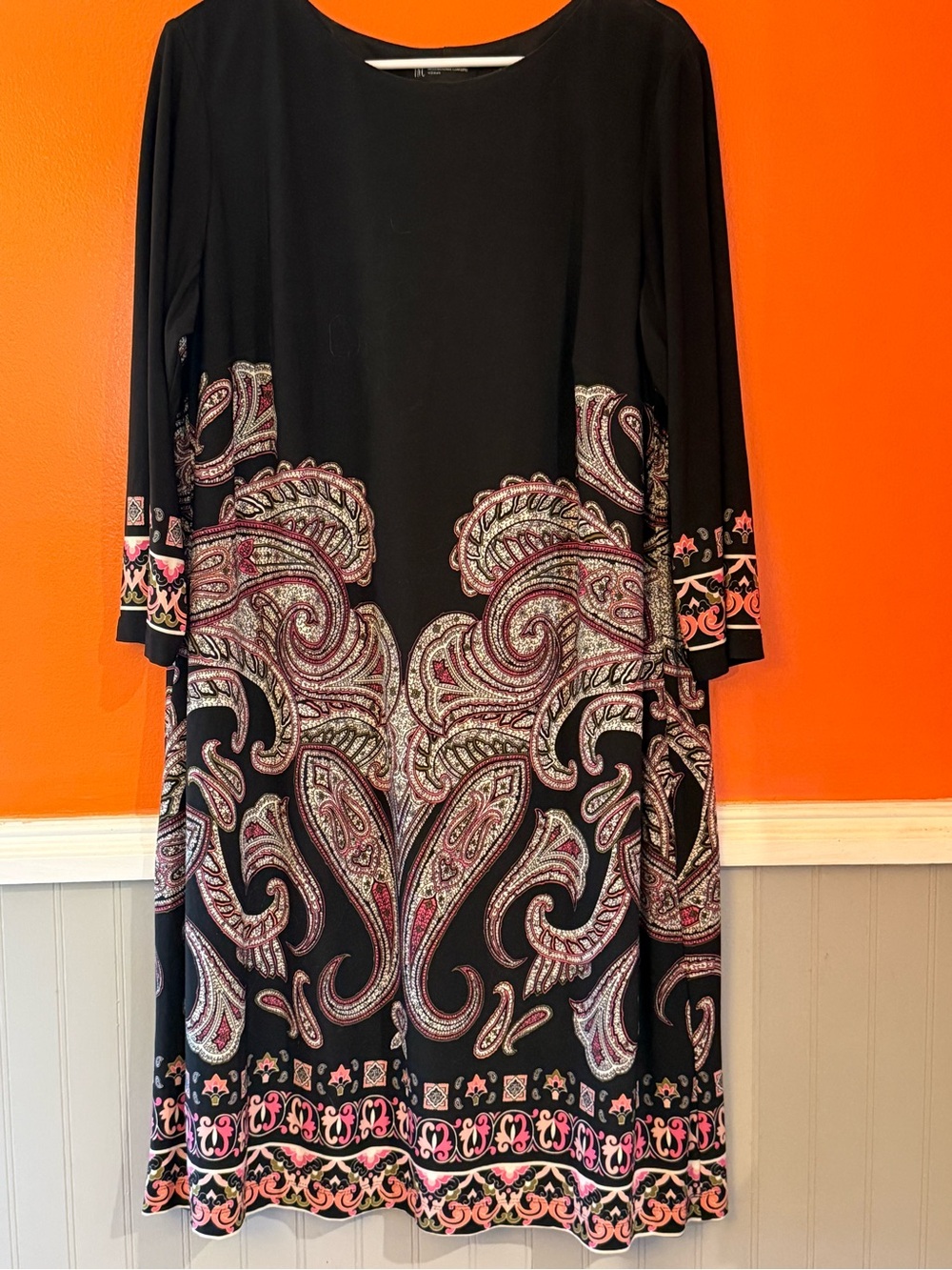 INC International Concepts Black & Pink Paisley-Print A-Line Women’s Dress